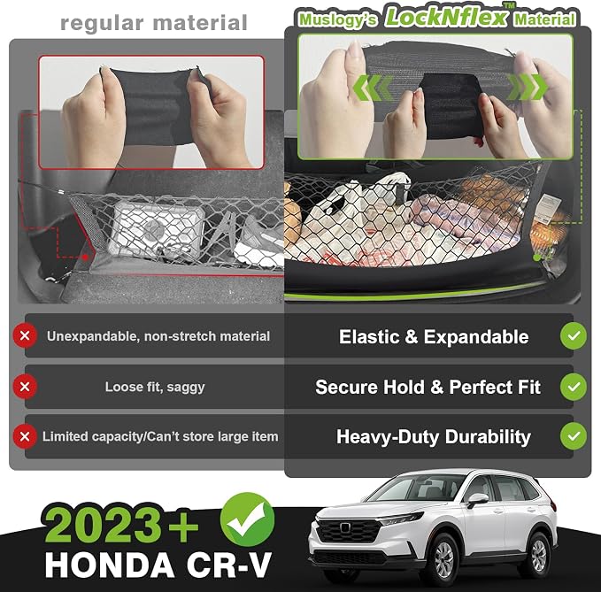 Muslogy Truck Bed Cargo Net Trunk Netting Compatible with 2023-2025 2026 Honda CR-V Accessories, Pickup Cargo Organizer SUV Sedan Storage Net w/Heavy Duty Carabiners