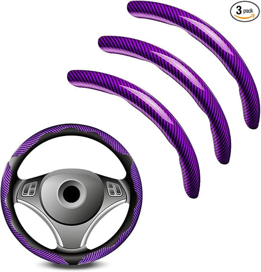 3pcs Universal Carbon Fiber Steering Wheel Cover - Anti-Slip & Segmented Design, Universal 99% Durable Steering Wheel Protector for Men and Women, Car Interior Accessory (Purple)