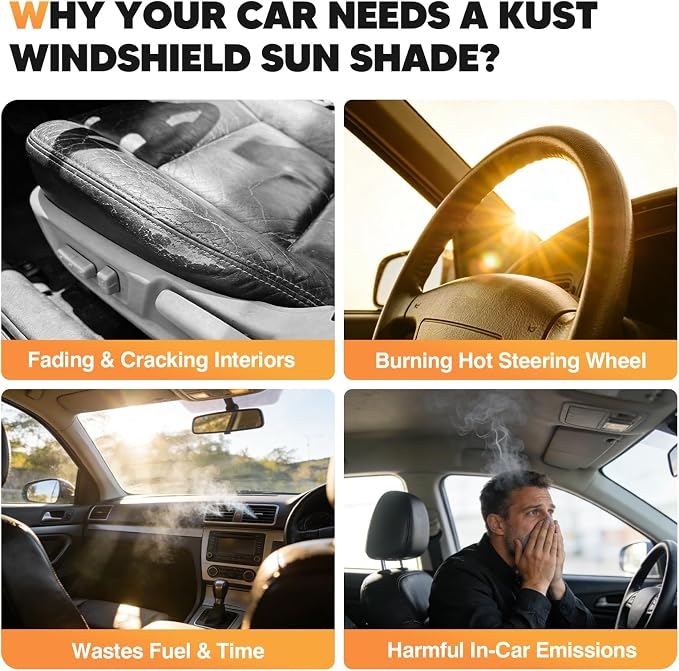 KUST Windshield Sun Shade for Tesla Model Y 2019-2024(Fit Model Y Juniper 2024 2025) Foldable Thicken Window Sunshade UV Protection Keep Cool Sunshield Sun Visor Accessories Aluminum Film