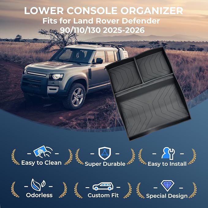 Lower Center Console Organizer Tray for Land Rover Defender 90/110/130 2026 2025, Interior Accessories Insert Tray Storage Box for 2025-2026 Defender, Black