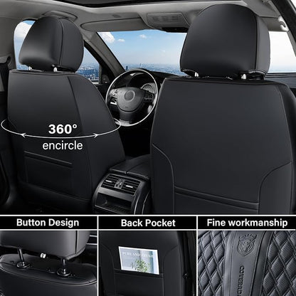 Coverado Front Seat Covers, Car Seat Covers Front Seats, Nappa Leather Seat Covers for Cars, Waterproof Seat Covers with Lumbar Support Universal Fit for Most Cars SUV Trucks (Front, Black)