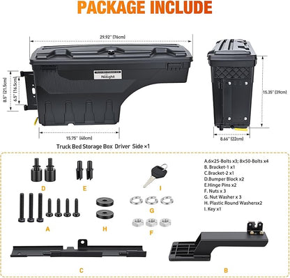 Nilight Truck Bed Tool Box Left Drivers Side Truck Tool Box Fit for Ford F-150 2015-2021 ABS Swing Case Truck Bed Storage Box with Lockable Lid Waterproof Wheel Well Toolbox Black