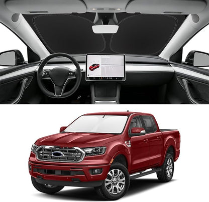 Custom Fit Windshield Sun Shade for Ford Ranger 2019-2026, Blocks UV & Heat, Front Window Sunshade Accessories, Easy Fold & Store Keep Your Car Cooler