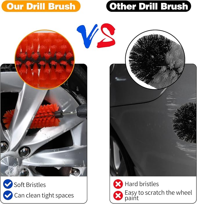 Drill Brush for Car Wheel and Bottle, Highly Dense and Durable Car Cleaning Brush for Wheels, Rims, Engines, Exhaust, Bottle