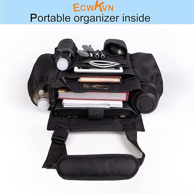 ECWKVN Car Front & Back Seat Organizer with Dedicated Tablet/Laptop Compartment, Passenger Seat File Storage with Cup Holder, Adjustable Backrest, and Padded Shoulder Strap