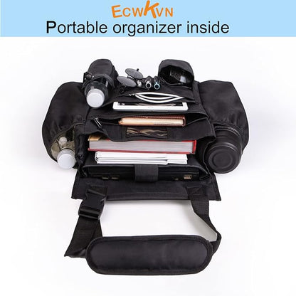 ECWKVN Car Front & Back Seat Organizer with Dedicated Tablet/Laptop Compartment, Passenger Seat File Storage with Cup Holder, Adjustable Backrest, and Padded Shoulder Strap