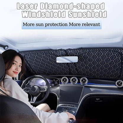 Car Windshield Sunshield, Accordion Foldable Front Windshield Sunshade UV Protection Auto Sunshade Rainbow Sparkle Layer Diamond Pattern Thermal Reflector (S)