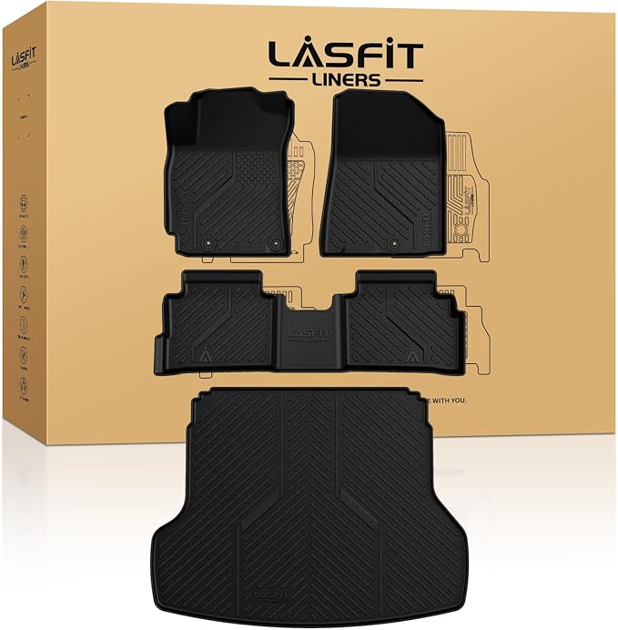 LASFIT Floor Mats & Cargo Mat for Kia Forte 2024 2023 2022 2021 2020 2019, All Weather TPE Custom Fit Floor Liners for KIA Forte 2019-2024 1st & 2nd Row Car Mats & Trunk Mat Full Set, Black