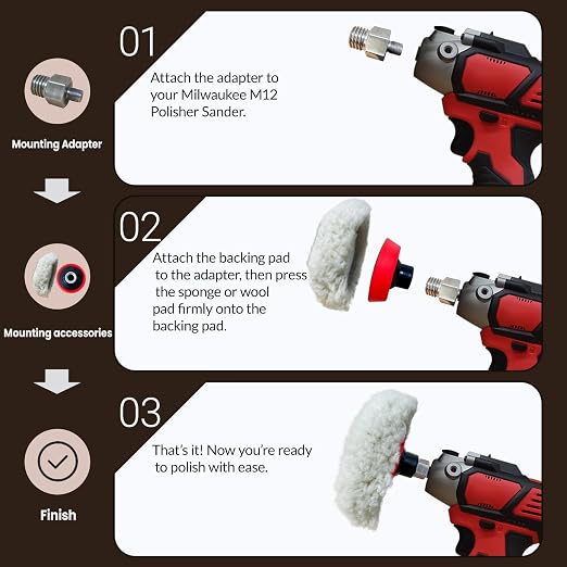 Buffing Polishing Kit for Milwaukee M12 Polisher/Sander,Includes M9 to 5/8-11 Adapter, 3" Backing Pad, Sponge and Wool Buffing Pads（9 Pcs）