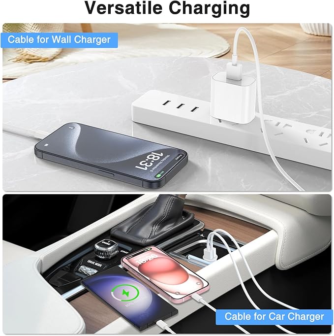 3 Pack Car Carplay Cable for iPhone 16 15 Pro Max 15 Plus,3FT USB to USB C Cable for Car Charger Adapter, Carplay USB C Cord Accessories Charging for iPad 10th Gen/iPad Pro Air 5th-White