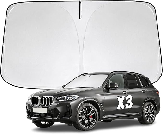 Windshield Sun Shade for BMW X3 2011-2024 Sunshade 300T Windshield Cover Shield Protector Blocks UV Rays Custom Fit X3 Front Window Shades Windshield Accessories Keep Cool Foldable