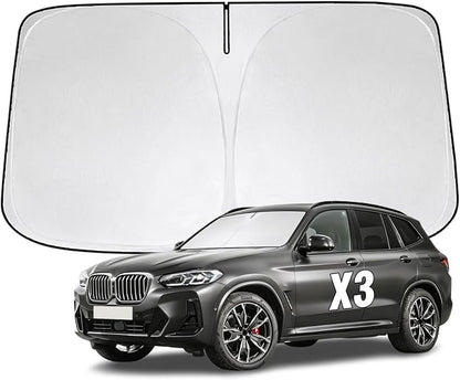 Windshield Sun Shade for BMW X3 2011-2024 Sunshade 300T Windshield Cover Shield Protector Blocks UV Rays Custom Fit X3 Front Window Shades Windshield Accessories Keep Cool Foldable