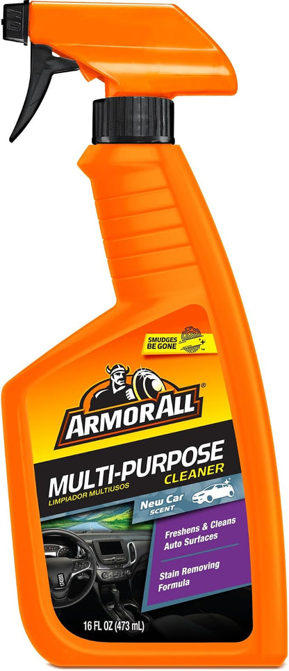 Armor All Multi-Purpose Car Cleaner Spray with Odor Elimination Technology, 16 fl oz Spray Bottle, New Car Scent, Multipurpose Interior Cleaner