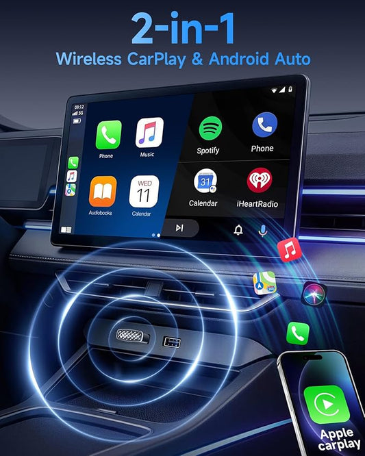 Ultra-Compact Wireless CarPlay Adapter – 65% Smaller Metal Housing, 2-in-1 for iPhone & Android, WiFi 6 & BT 5.4, Zero Latency, Plug & Play, Fits 800+ Cars (2015+) (Silver)