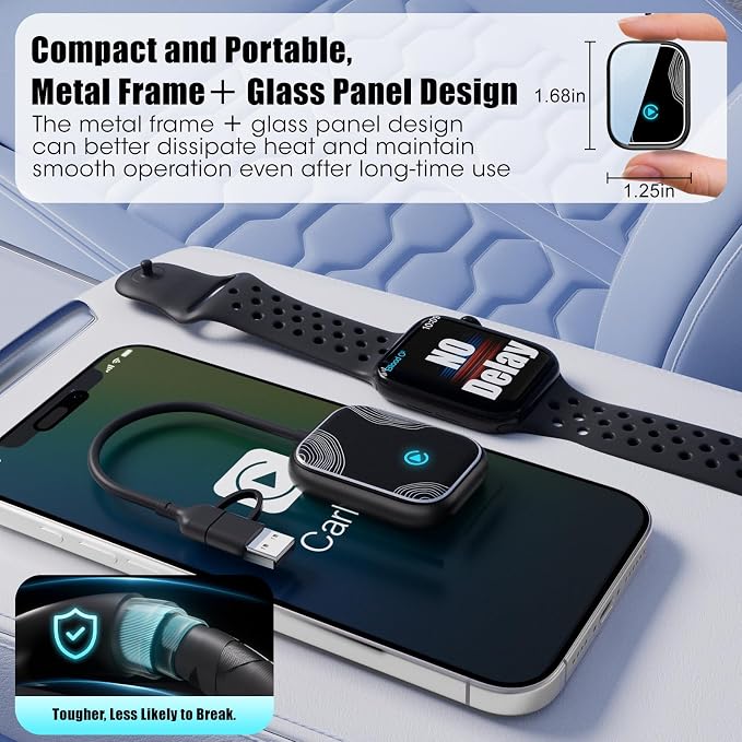 2in1 Wireless Carplay Adapter for iPhone Android,for Toyota/Honda/Cadillac/Ford/Chevrolet/Jeep Carplay,Plug Play Automatic Reconnect,Convert Wired to Wireless Bluetooth Carplay Dongle(USB A/C)06d