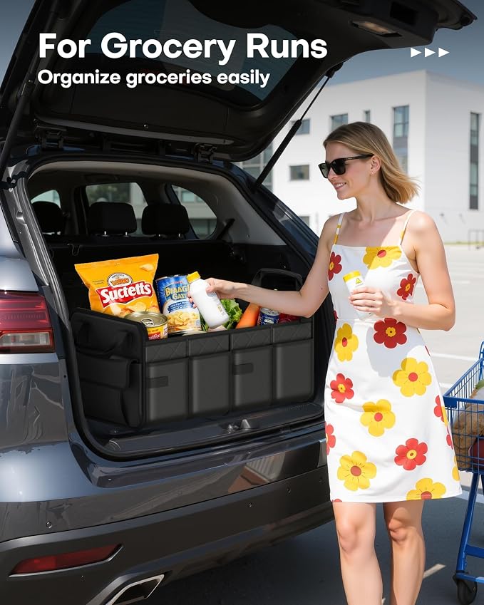 HOTOR Trunk Organizer for SUV – Foldable & Portable Car Organizers and Storage with 2 Compartments, Large Capacity Car Trunk Organizer Car Accessories for Truck Sedan, Black, 23.6" x 14.2" x 11.8"