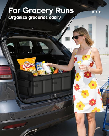 HOTOR Trunk Organizer for SUV – Foldable & Portable Car Organizers and Storage with 2 Compartments, Large Capacity Car Trunk Organizer Car Accessories for Truck Sedan, Black, 23.6" x 14.2" x 11.8"