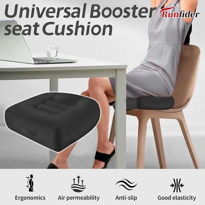 Car Booster Thick Height Adjustable Seat Cushion with Breathable Mesh Cover, Portable Seat Cushion for Driving, Office Chairs Wheelchairs Trucks SUV's and Home Use Black