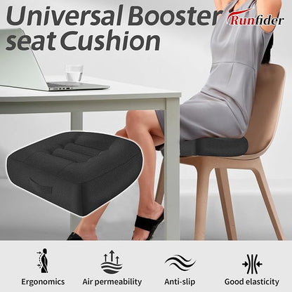 Car Booster Thick Height Adjustable Seat Cushion with Breathable Mesh Cover, Portable Seat Cushion for Driving, Office Chairs Wheelchairs Trucks SUV's and Home Use Black