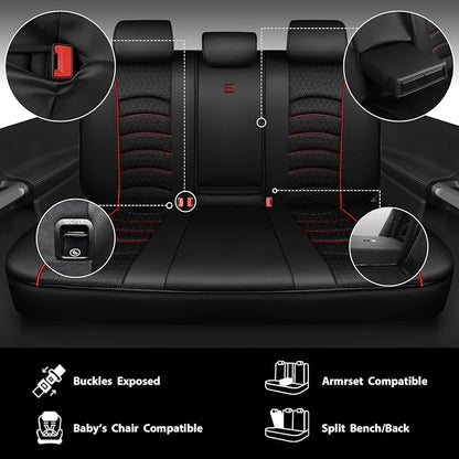 CAR PASS Comfortable 3D Foam Mesh Leather Car Seat Covers Full Sets, Air Cool Mesh Breathable Seat Covers for Car, Universal 5 Seats Fit for SUV Truck Sedan Automotive, Airbag Compatible,Black Red