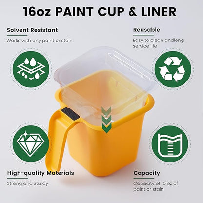 Voomey 15Pc Paint Bucket Holds 16 oz. of Paint or Stain, Paint Cup, Paint Pail Liner, Trim Painting Tool, for Finishing Work and Repairs
