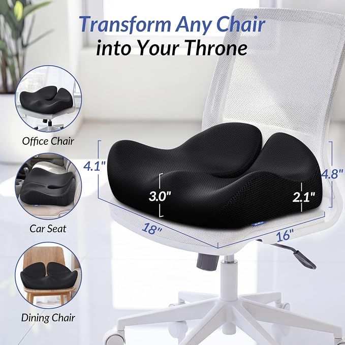 ZIKEE Pioneering Gel Seat Cushion for Sitting Without Stuffiness, Ergonomic Memory Foam Office Chair Cushion for Sciatica, Back, Tailbone Pain Relief, Anti-Slip Car Seat Cushion, Breathable Cover