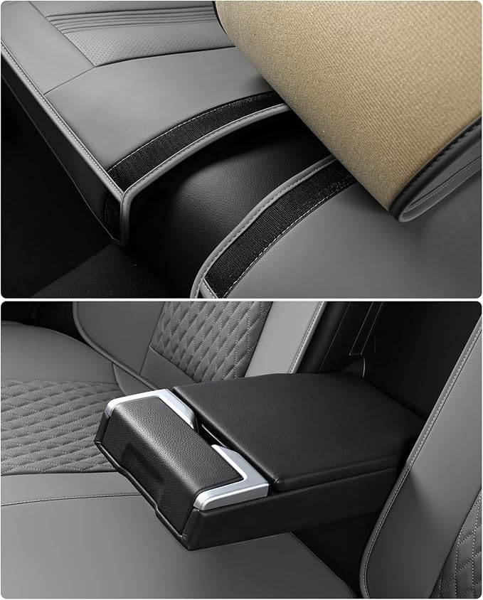 Huidasource Gray Back Seat Covers, Luxury Nappa Leather Rear Seat Cover with Velcro Adjustable, Child Seats, Ventilation Holes, Seat Belts, Back Seat Car Cover Fit for Most Cars SUV Trucks, Gray