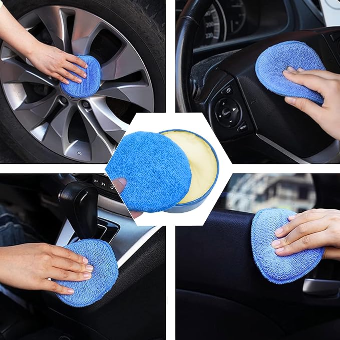Microfiber Wax Applicator Pads, 16 PCS Car Wax Applicator Pad, Round Foam Applicator Pads, Polishing Sponges Applicator for Car Detail Polishing, Buffing, and Cleaning (5" Blue, 4" Yellow)