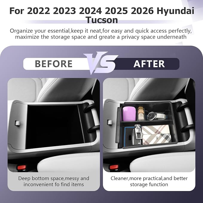 LUWU 2025 2026 Hynudai Tucson Center Console Organizer 2022-2026 Tucson NX4 Armrest Storage 2026 Tucson Console Organizer Tray Tucson SE/SEL/XRT Armrest Organizer 2025 2026 Tucson Accessories (Blue)