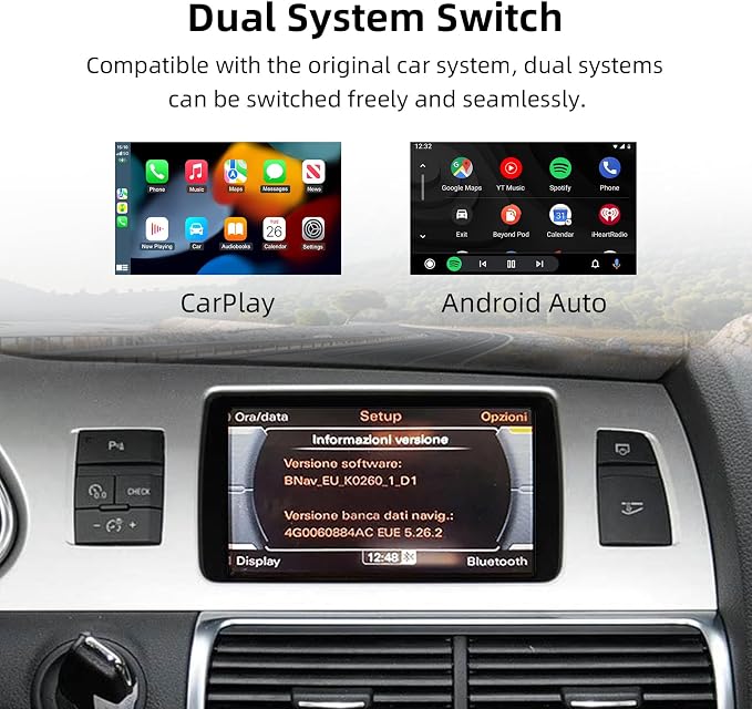 CarPlay Android Auto Adapter Decoder Retrofit Kit Fits Audi 2009-2015 A6 Q7 with MMI 3G System, Supports Wireless CarPlay&Android Auto/Voice Control/Mirror Link/Camera/USB Drive/Navigation etc