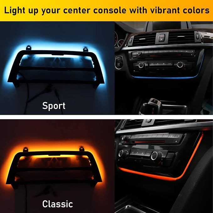 Jaronx Compatible with BMW LED Console Panel Ambient Light for 3 Series F30 F31 4 Series F32 F33, Radio AC Control Panel Replacement Ambient Lights with Dual Color LED Lighting