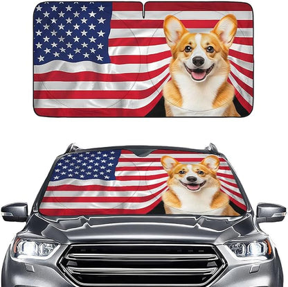GENANY Corgi Flag Windshield Sun Shade for Car SUV Truck (64x32 Inches), Automobile Sunshade, Protector Blocks UV, Car Decor