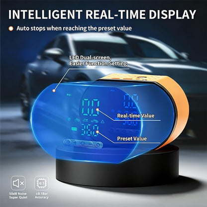 Tire Inflator Portable Air Compressor - 150PSI Portable Car Air Pump with 6000mAh Battery, Fast Inflation & Deflation Function, Digital Pressure Gauge & Auto-Off for Car, Motorcycle, Bike, Ball