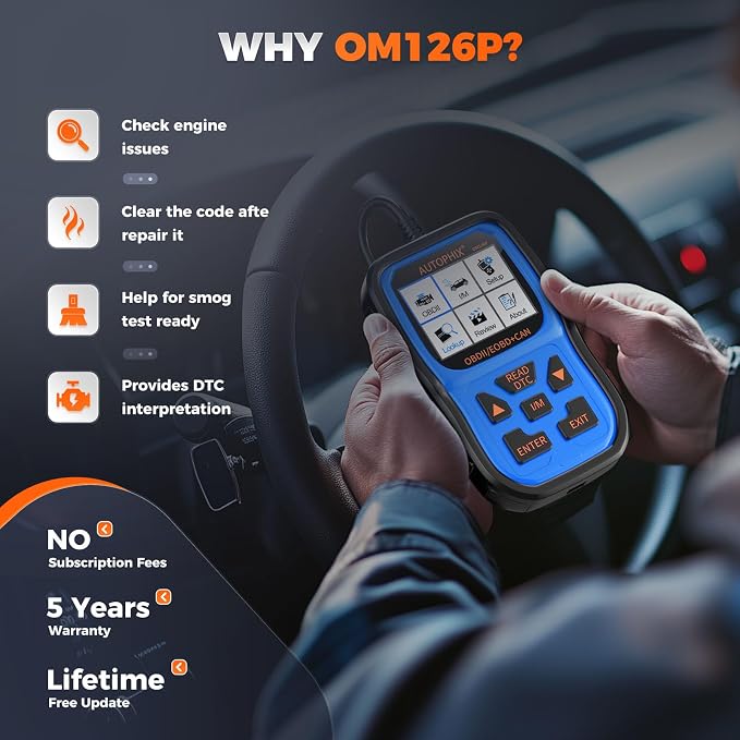 AUTOPHIX OM126P+ OBD2 Scanner, Check Engine Light Code Reader, Car Code Scanner for Automotive Diagnostic, Read & Clear Fault Code, Pass Smog Test, Live Data, for All US Cars After 1996