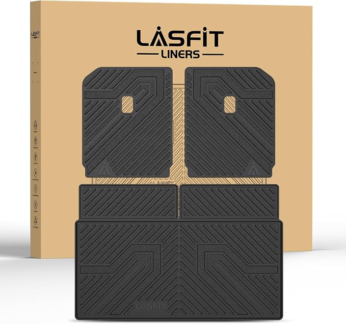 LASFIT Trunk Mat & Backrest Mats for Rivian R1S 2024 2023 2022, All Weather TPE Custom Fit Cargo Liner for R1S Cargo Mat, Black, Easy to Clean
