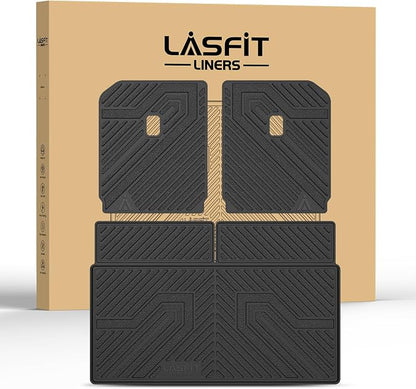 LASFIT Trunk Mat & Backrest Mats for Rivian R1S 2024 2023 2022, All Weather TPE Custom Fit Cargo Liner for R1S Cargo Mat, Black, Easy to Clean