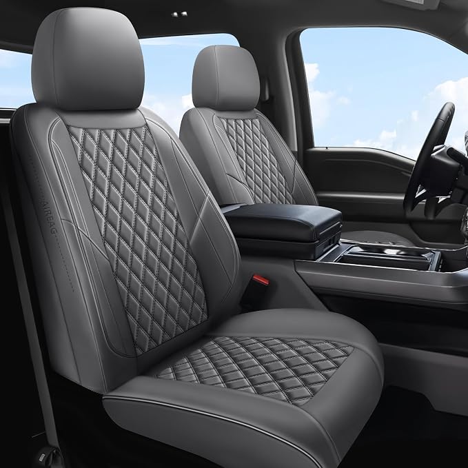 F150 Seat Covers, Custom Ford F150 Truck Seat Cover Fit for 2015-2025 F150 and 2017-2025 F250 F350 F450 Super Duty Crew Cab XL XLT Lariat King Ranch Platinum (Grey, Front and Rear(5 Seats))