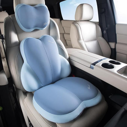 FLORICH 3 PCS Seat Cushion for Carseat Lumbar Support Pillow Car Neck Headrest Pillows Ultrathick Memory Foam Seat Pads Pressure Relief Back Cushion for Office Chair(Dark Blue)
