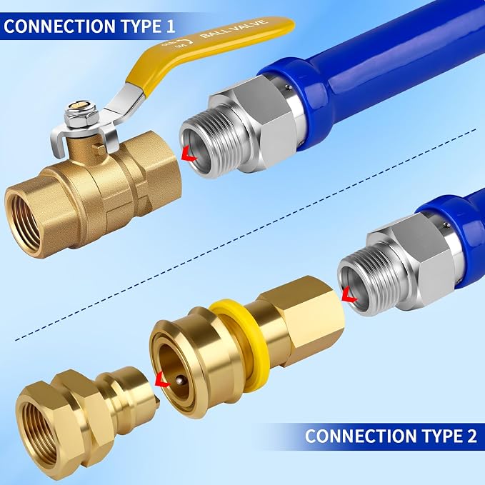 Boltigen 1675KITB48 Safety System Kit, 48 inch Commercial Gas Hose with 3/4" id, Natural Gas Line Hose Connector Kit Comes with Elbows Quick Disconnect Full Port Brass Gas Valve Restraining Device