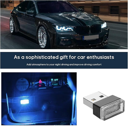 Dickno 4 PCS USB LED Car Interior Atmosphere Lamp, Portable Mini LED Night Light, Plug-in USB Interface Trunk Ambient Lighting Kit, Universal Vehicle Interior Accessories (Ice Blue)