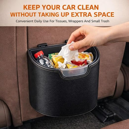 2PC Car Trash Can Leakproof Garbage Can for Car Hanging Back Seat PU Leather Vehicle Trash Bin Removable Liner for Travel Road Trip