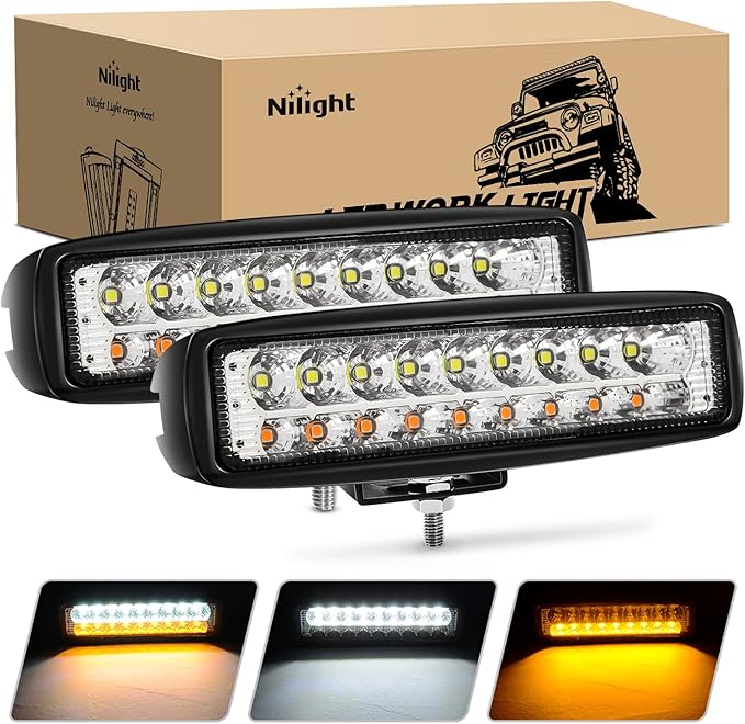 Nilight LED Pods 2Pcs 54W White/Amber 6 Inch Flood Offroad Fog Light Bar Waterproof Lighting for Tractor Boat SUV ATV UTV 4WD Car Truck Motorcycle Dirt Bike Golf Cart 12V 24V