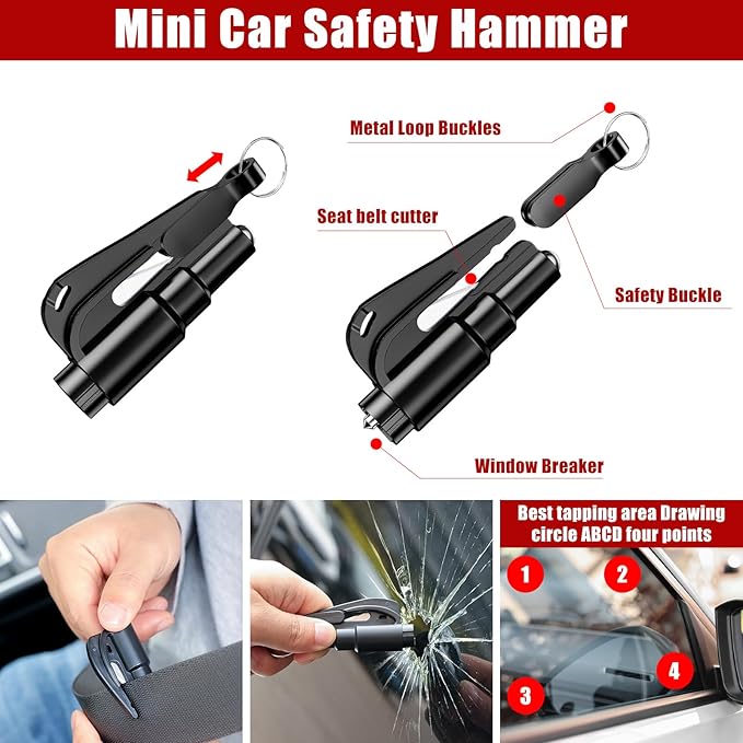 Car Roadside Emergency Kit, Car Safety Kit Portable Vehicle Kits for Emergency with Jumper Cables, Tow Straps, Safety Hammer, Black
