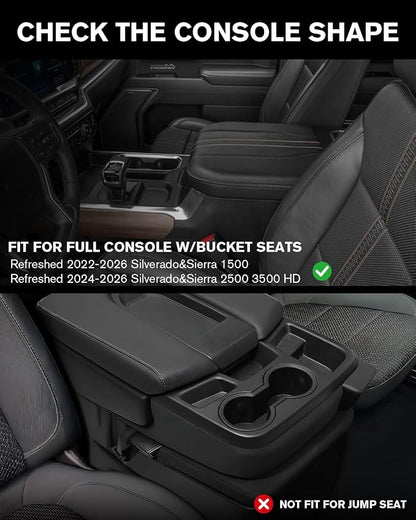 Center Console Lower Armrest Organizer Tray for 2022-2026 Silverado&Sierra 1500/2024-2026 Silverado&Sierra 2500HD/3500HD - Full Console w/Bucket Seats Only