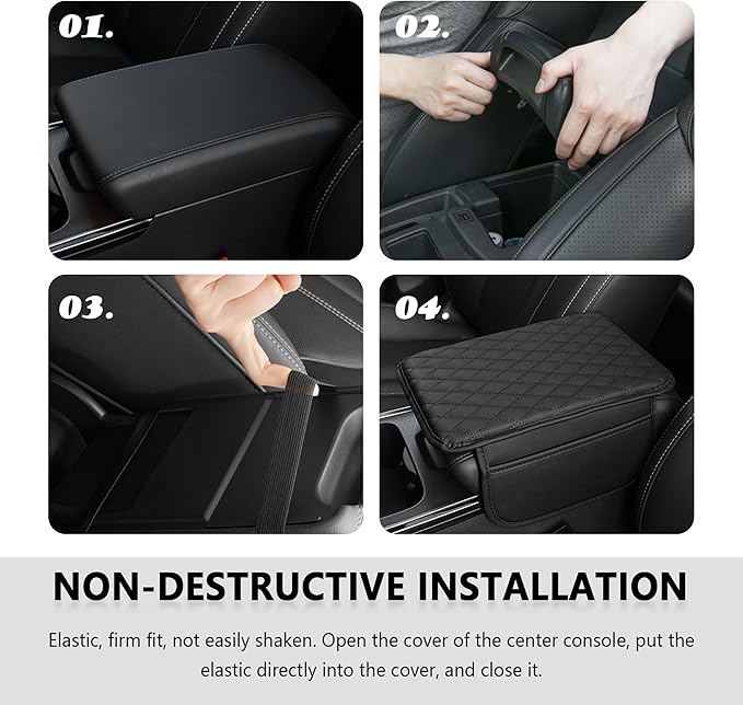 Stacool Upgraded Car Center Console Cover,Microfiber Leather Car Armrest Cover Cushion with 2 Storage Bags,Universal Car Armrest Storage Box (Black)
