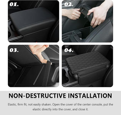 Stacool Upgraded Car Center Console Cover,Microfiber Leather Car Armrest Cover Cushion with 2 Storage Bags,Universal Car Armrest Storage Box (Black)