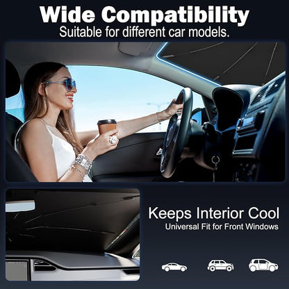 Car Windshield Sunshade Umbrella – Sun Shade for car Windshield Blocks UV Rays & Heat, Keeps Interior Cool, Foldable Sun Visor Cover with Universal Fit for Front Windows(56" L x 31" W)