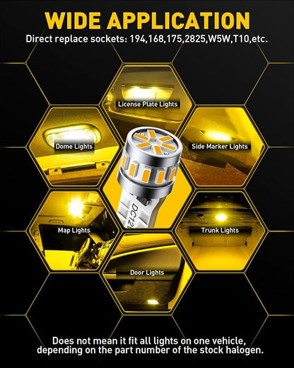 AUXITO Latest 194 LED Bulbs Amber Yellow, Canbus Error Free 168 2825 T10 W5W LED Bulb for Car Dome Door Map Courtesy Trunk Cargo Marker License Plate Exterior Lights, Pack of 2