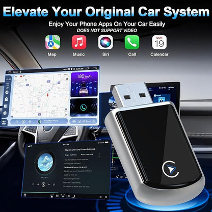 Wireless CarPlay Adapter for iPhone,2 in 1 CarPlay Wireless Adapter,No Latency,Compatible with Over 800 Car Models from 2016+,for iPhone 10+ & Android 11 Above,Black