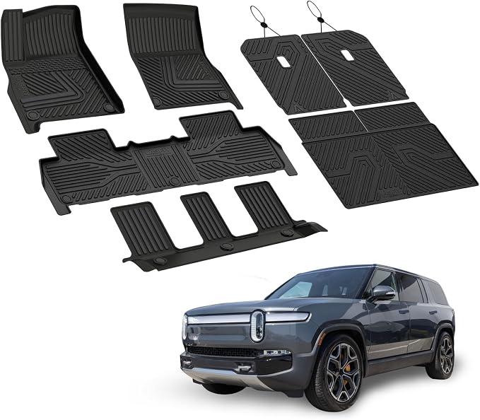 LASFIT Floor Mats&Trunk Mat&Backrest Mat for Rivian R1S 2024 2023 2022, TPE All Weather Floor Mats Custom Fit Floor Liner&Cargo Mat for R1S 2022-2024 Full Set Car Mats and Cargo Liner